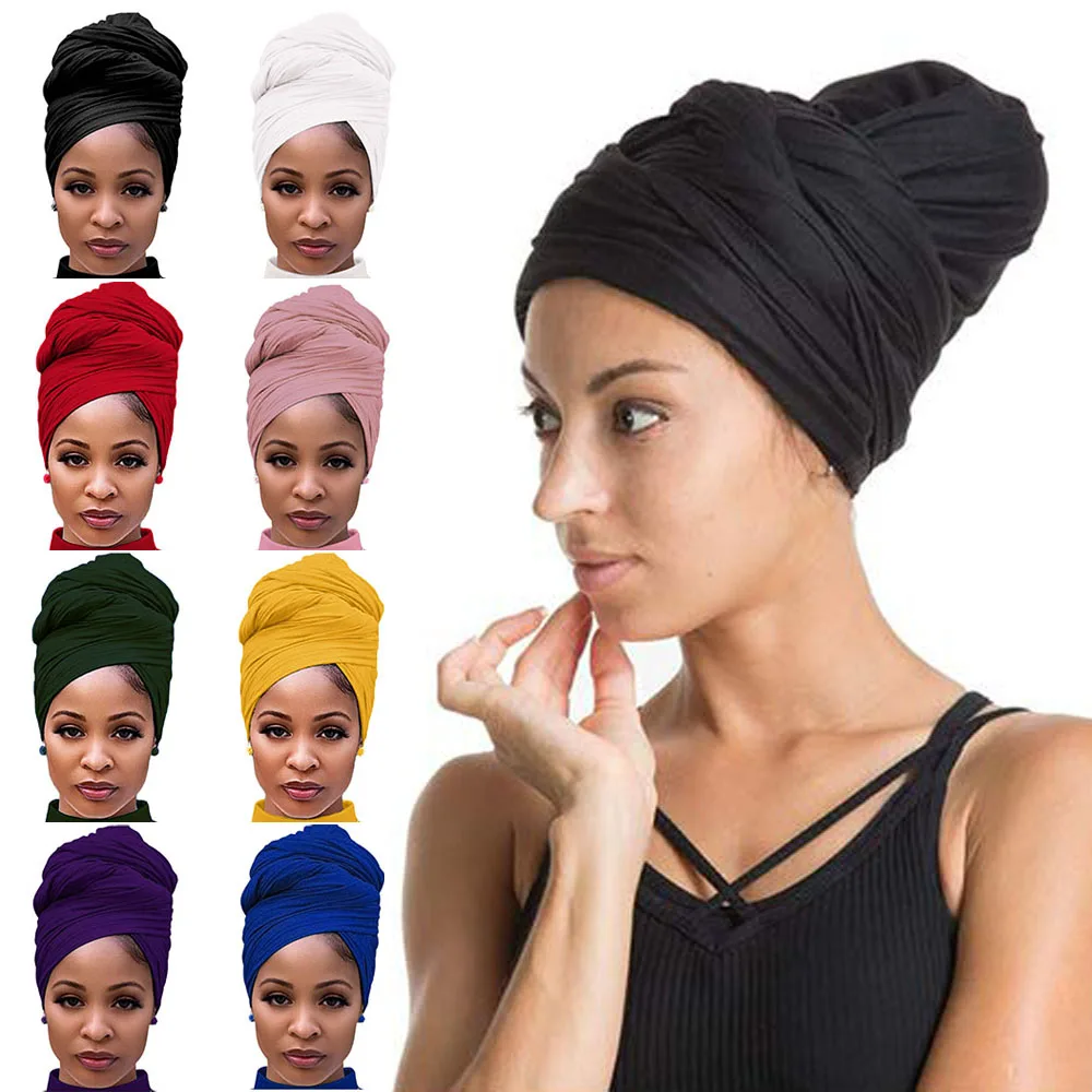 Frauen dekorative Kopfwickel afrikanische Stretch Hijab Krawatte zum Schlafen muslimische Plains Jersey Schal Turban Wrap – Detail 1