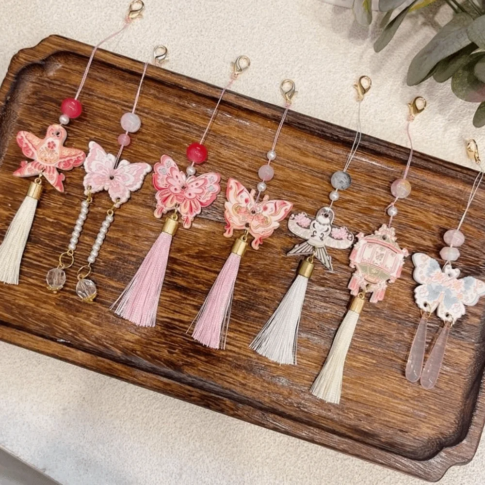 New Polyester Tassel Butterfly Keychain Beaded Cord Lightweight Butterfly Car Pendant Butterfly Tassel Charm Rearview Mirror