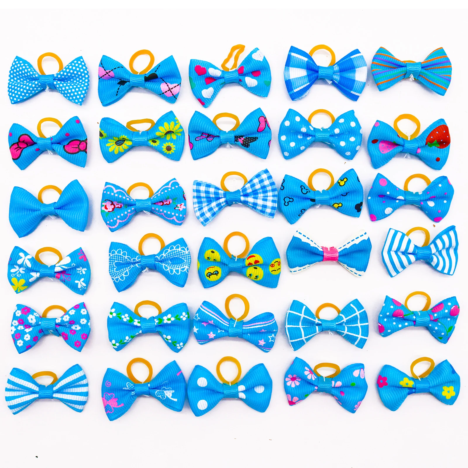 30PCS Blue Dog Hair Bows Cat Dog Hair Bows Grooming Cute Puppy Kitten Hair Bows With Rubber Bands for Small Dog Headwear