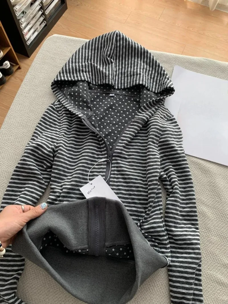 Hooded Stripe Hoodie Zipper Long Sleeve Sudaderas De Mujer Y2k Harajuku Clothes Woman Clothing Subculture Autumn Pulls Femmes