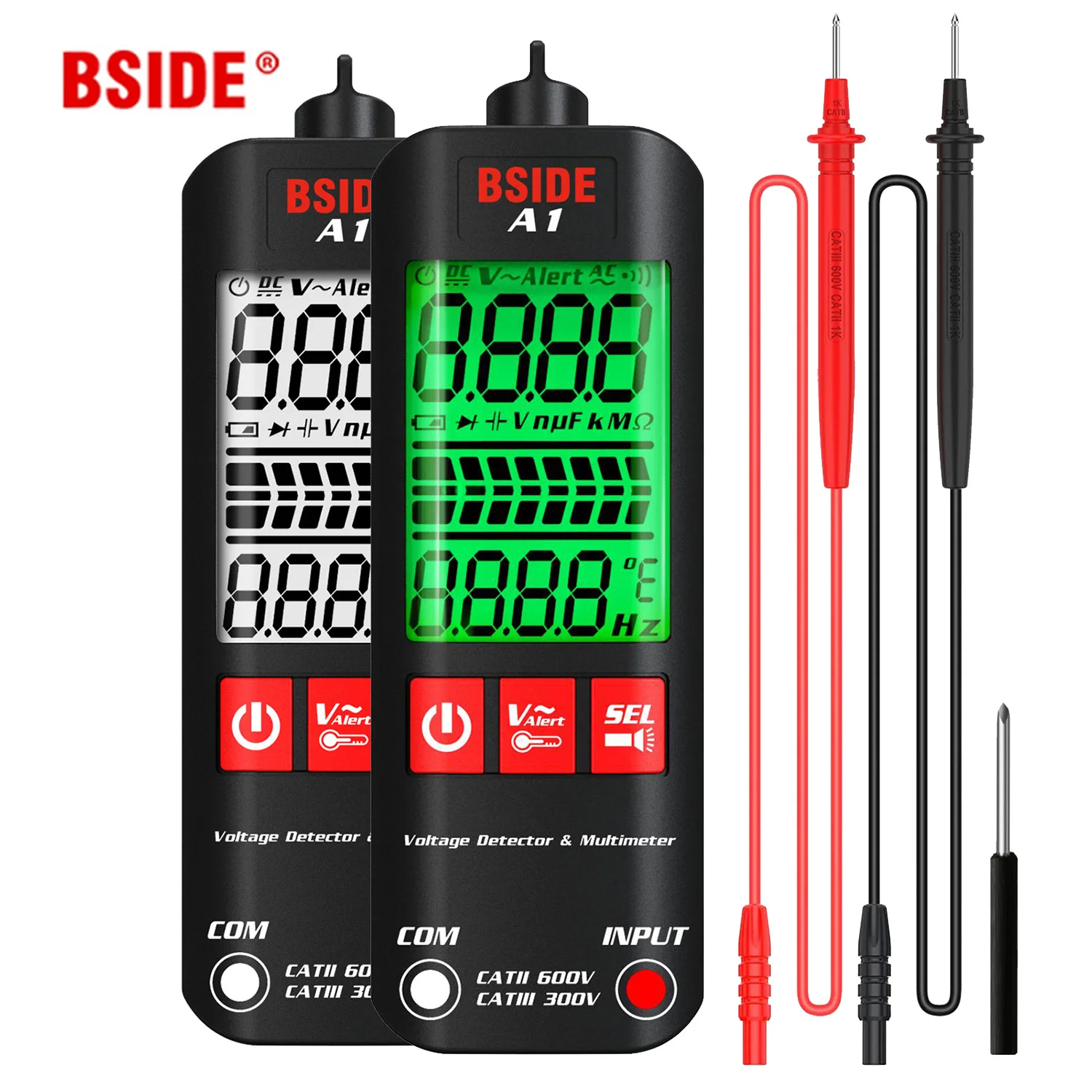 BSIDE A1 A2 A5 Mini Multimeter LCD Digital Tester Voltage Detector DC/AC Voltage Frequency Resistance NCV Continuity Live