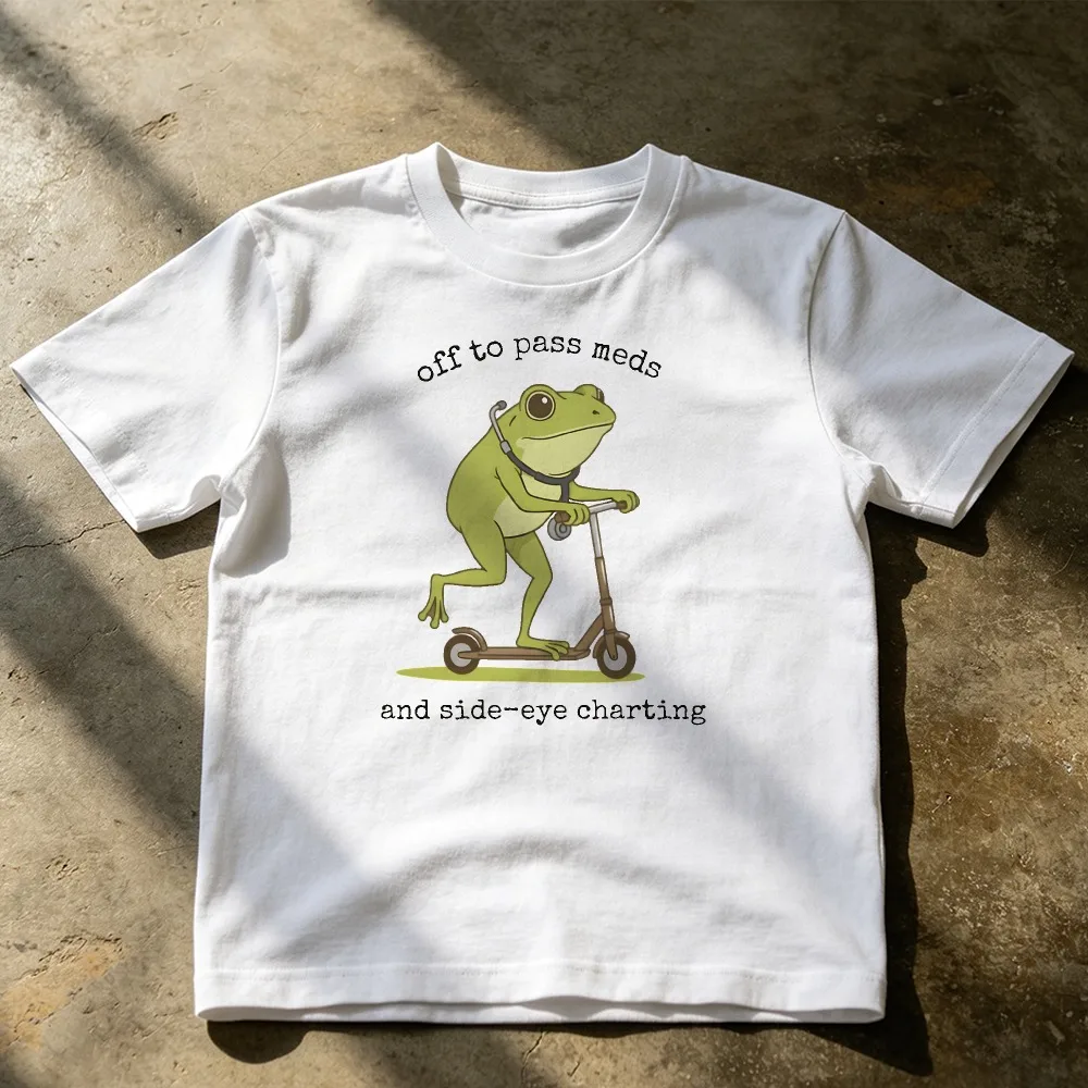 Funny Nurse Frog Scooter Graphic Tee Short Sleeve Casual Off To Pass Meds Nursing Staff Appreciation Men Graphic Tee