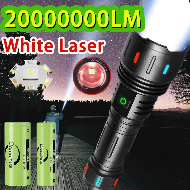 

High Power 20000000lm White Laser Flashlight Fluorescent Light Rechargeable Torch Ultra Bright Lamp Tactical Lantern Waterproof