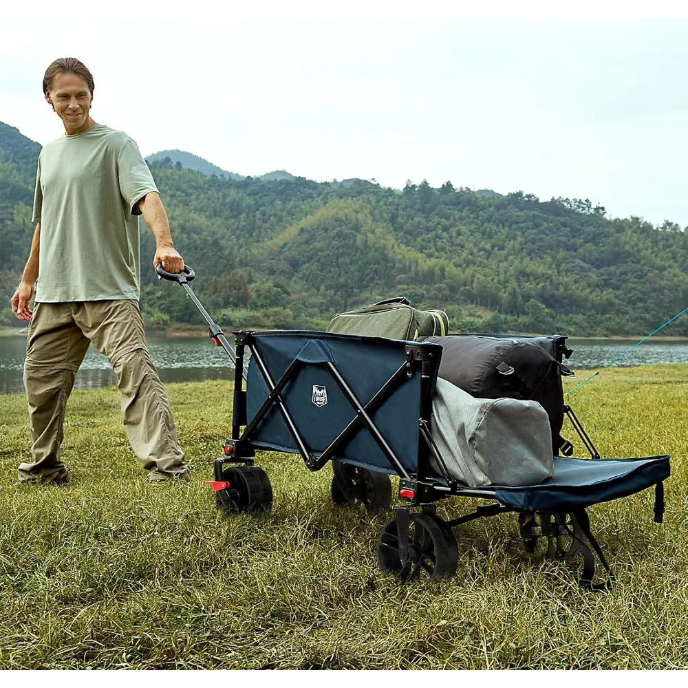

47" L Collapsible Wagon with Tailgate & Brake, 300lbs Heavy Duty Beach Wagon with All-Terrain Big Wheels, Blue