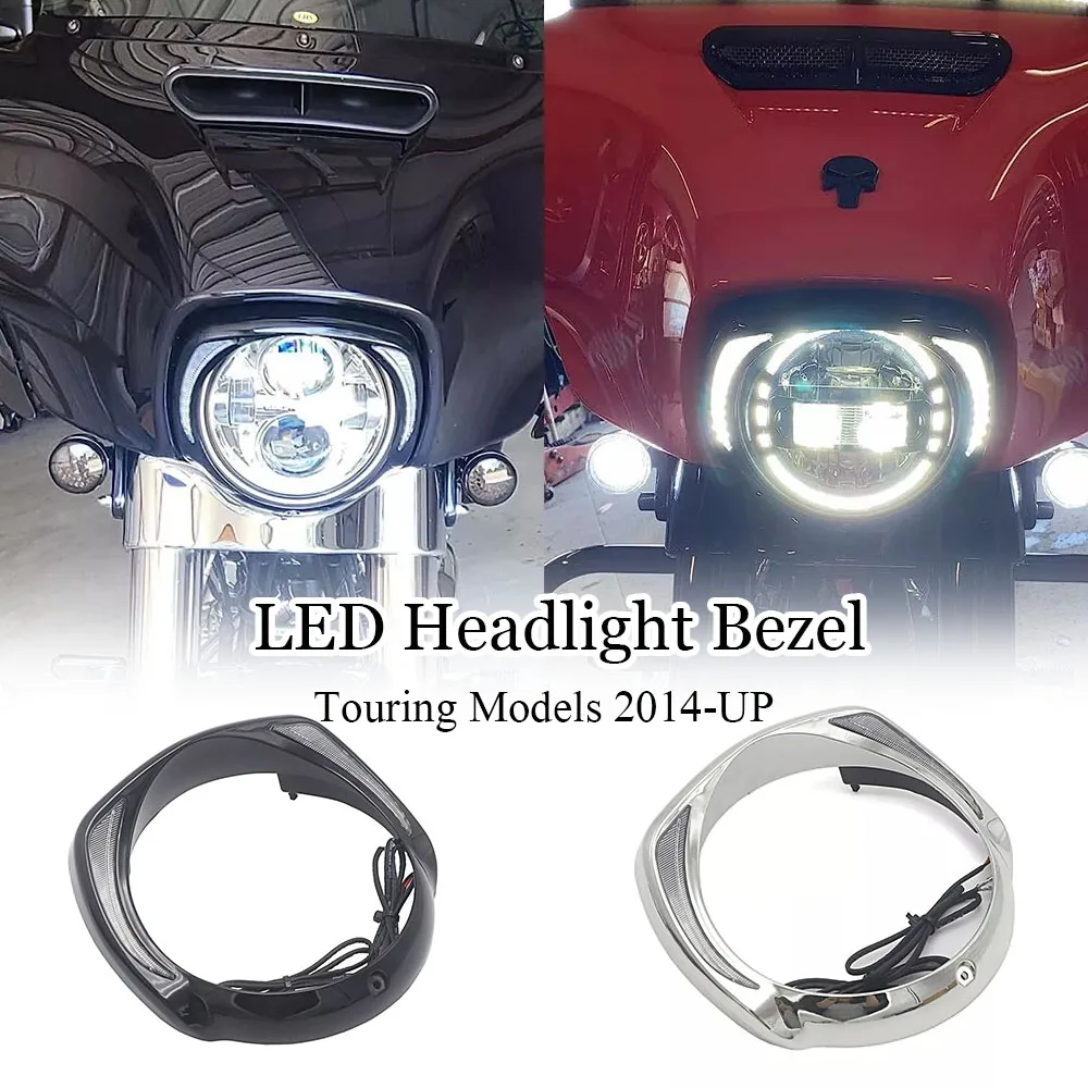 

For Harley CVO Touring Electra Glide Street Glide Tri Glide 2014-Up LED Headlight bezel Front Headlight Ring Bezel Trim Light