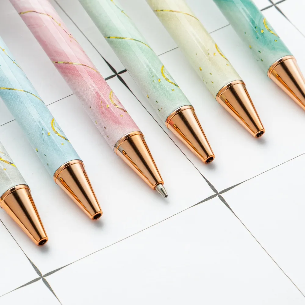 2 Stück/3 Stück Metall-Marmorkorn-Kugelschreiber-Set, einziehbarer Stylus-Stift, 1,0 mm schwarze Tinte, Schul- und Bürobedarf – Detail 3