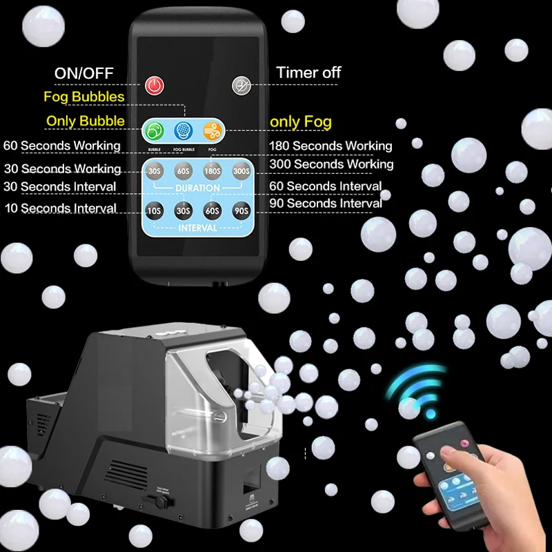 Machine à bulles de brouillard pour cadeau de fête d'anniversaire, jouets d'action sur scène de mariage, 3 modes en 1, télécommande entièrement automatique