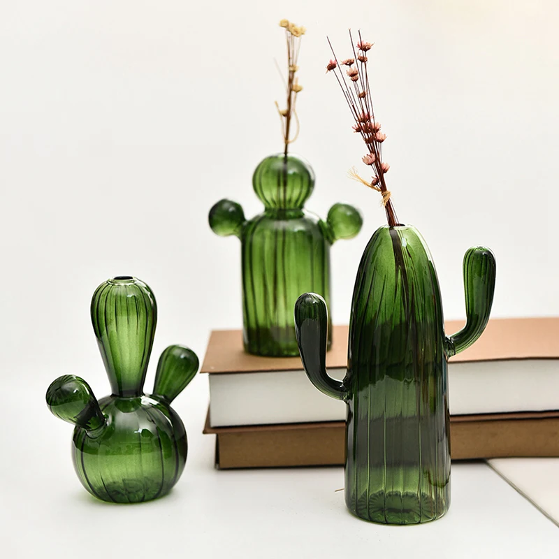 Creative New Cactus Glass Vase Transparent Hydroponics Container Plant Flowerpot Home Desktop Decor Crafts Birthday Gift