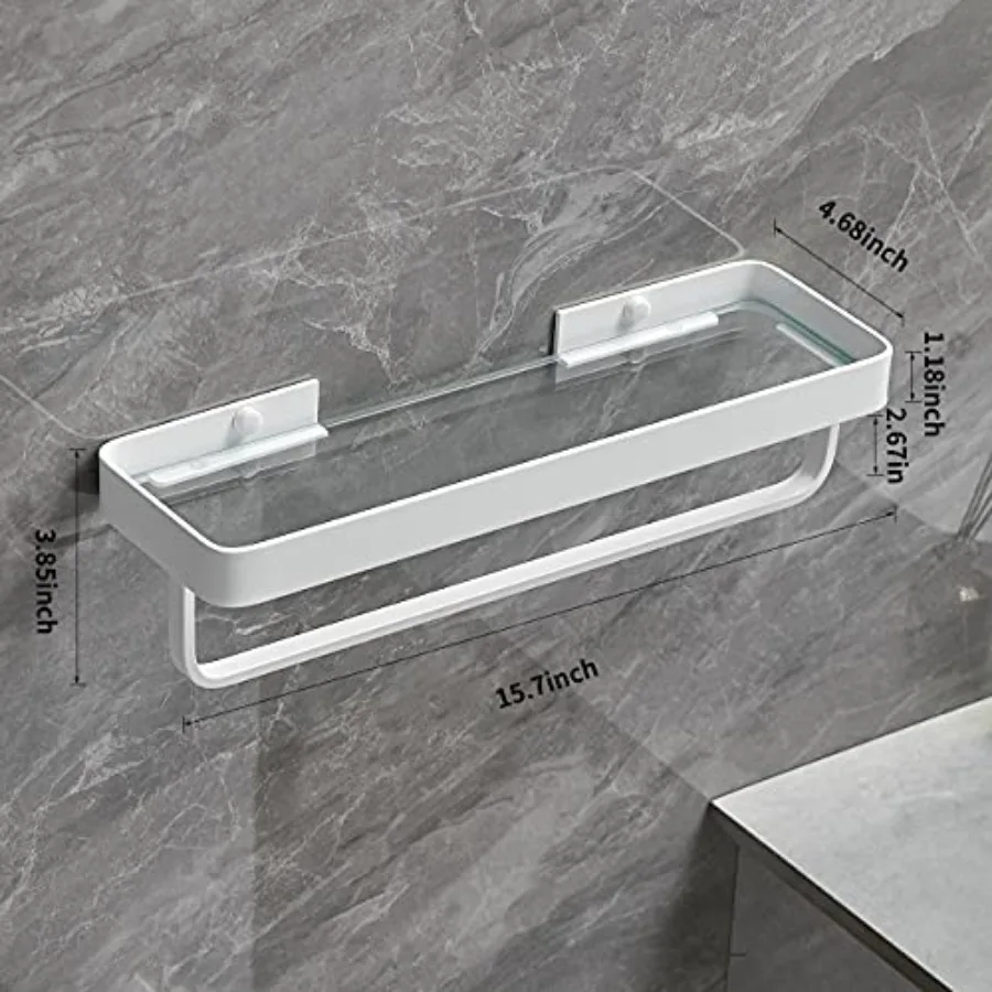 Bathroom Shelves Wall Mounted 2 Tier Glass Floating Shelf - Tempered Glass Wall Organizer White