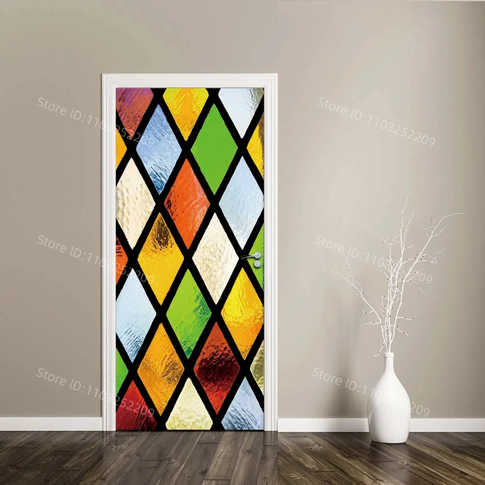 Customized Size Door Sticker Adhesive 3D Elevator Geometric Full Door Wrap Poster Landscape Door Mural Wallpaper Wall Art Decals