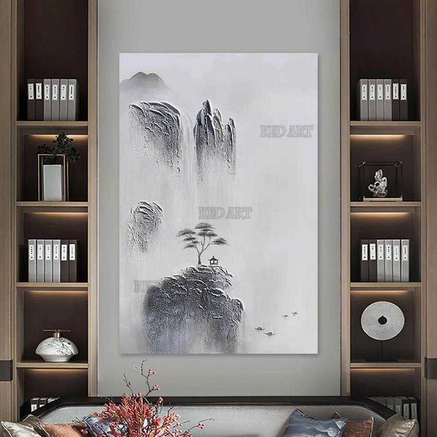 Chinese Style Decorative Item, Black and White Landscape Wall Hangings, Oil Painting Picture, Luxury Wall Decor, Murals Art