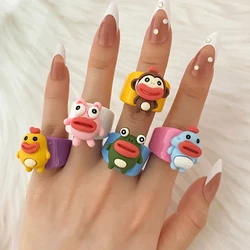 IPARAM Colorful Plastic Ring for Women Men Cute Big Mouth Cartoon Chick Monkey Frog Rabbit Open Rings Fashion Jewelry Party Gift