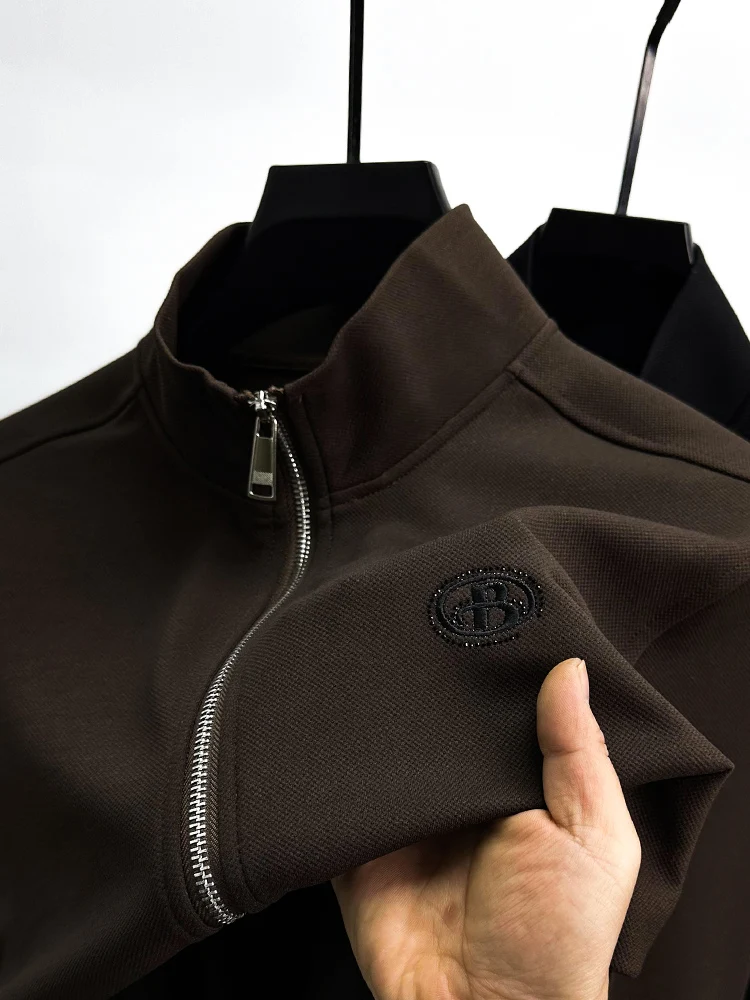 

Modern Urban Faion Men's Zipper Cardigan Jaet Thin Long Sve Pure Color Embroidery Loose Fit Spring Autumn Top