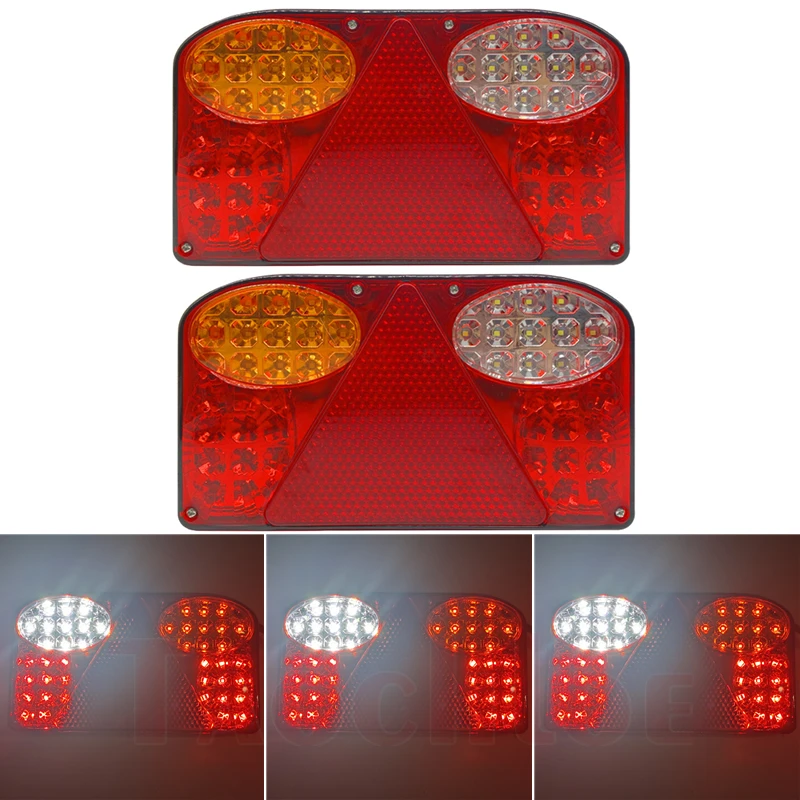 1 Pair 24V Truck Trailer Tail Lights Reflector Lorry Stop Turn Signal Brake Reverse Lights LED Rear Light Red White Amber