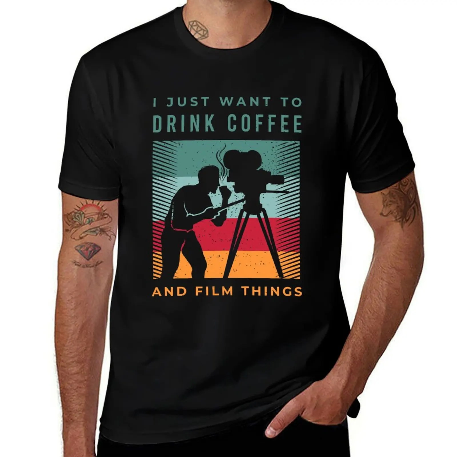 Filmmaker Costume for a Coffee Loving Film Editor T-Shirt Large Size Loose Casual Tee T-Shirt