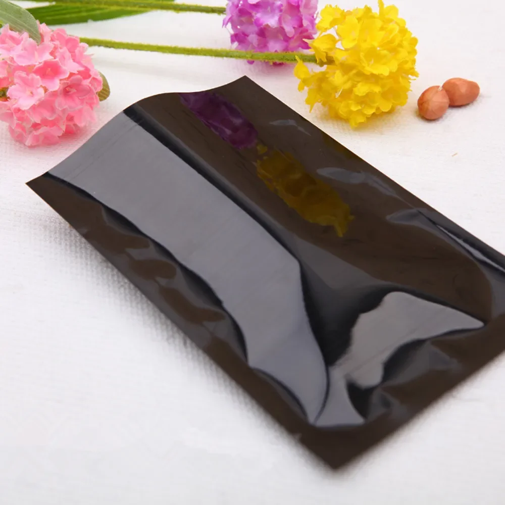 DHL 600Pcs/Lot 12*18cm Open Top Black Aluminium Foil Vacuum Pouch Heat Sealable Plastic Packaging Bag Tea Nuts Storage Mylar Bag