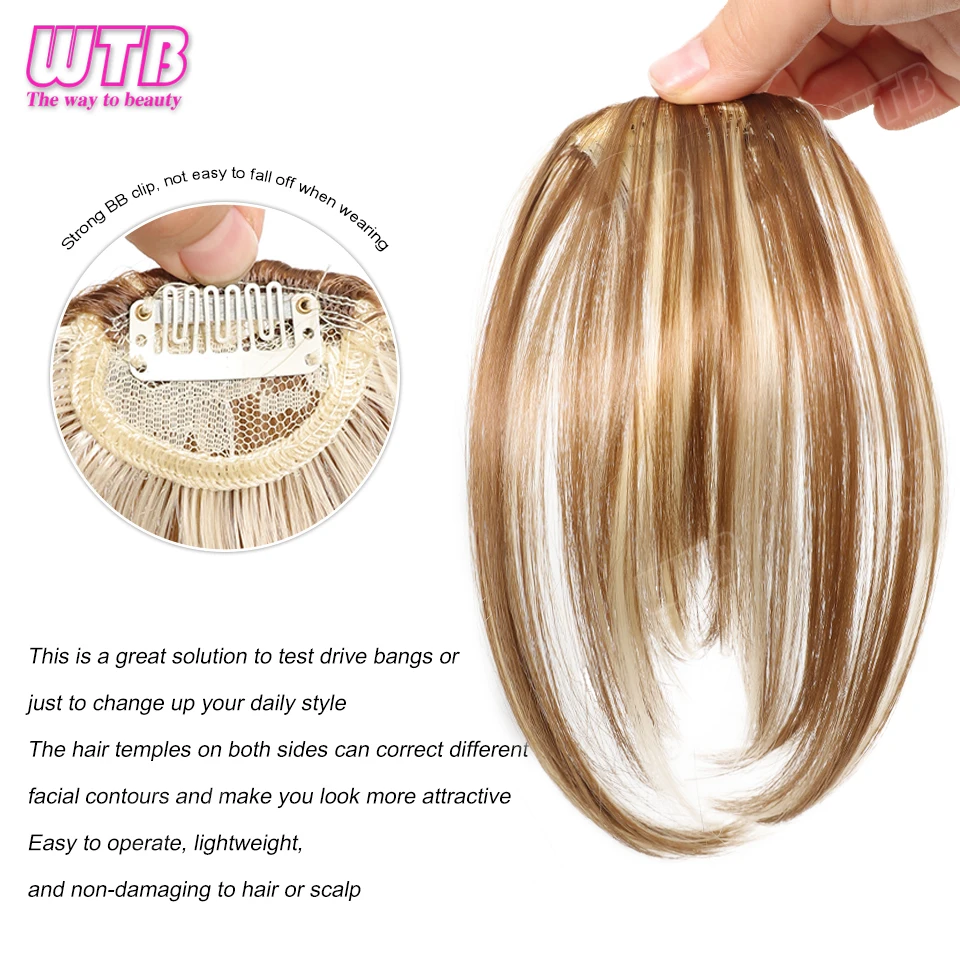 女性のための偽の合成フリンジ,自然な額のフリンジ,ヘアエクステンションの短い目に見えないクリップ,ヘアピース