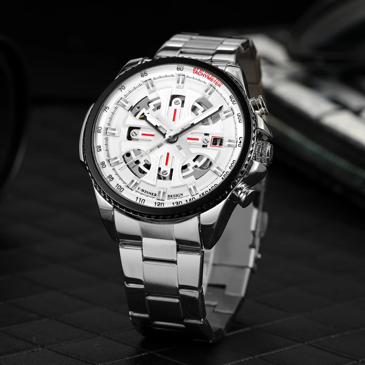 Fashion Winner Designer Luxury Man Watch Stainless Steel Skeleton Mechanical Automatic Movement Clock Military Waterproof Male