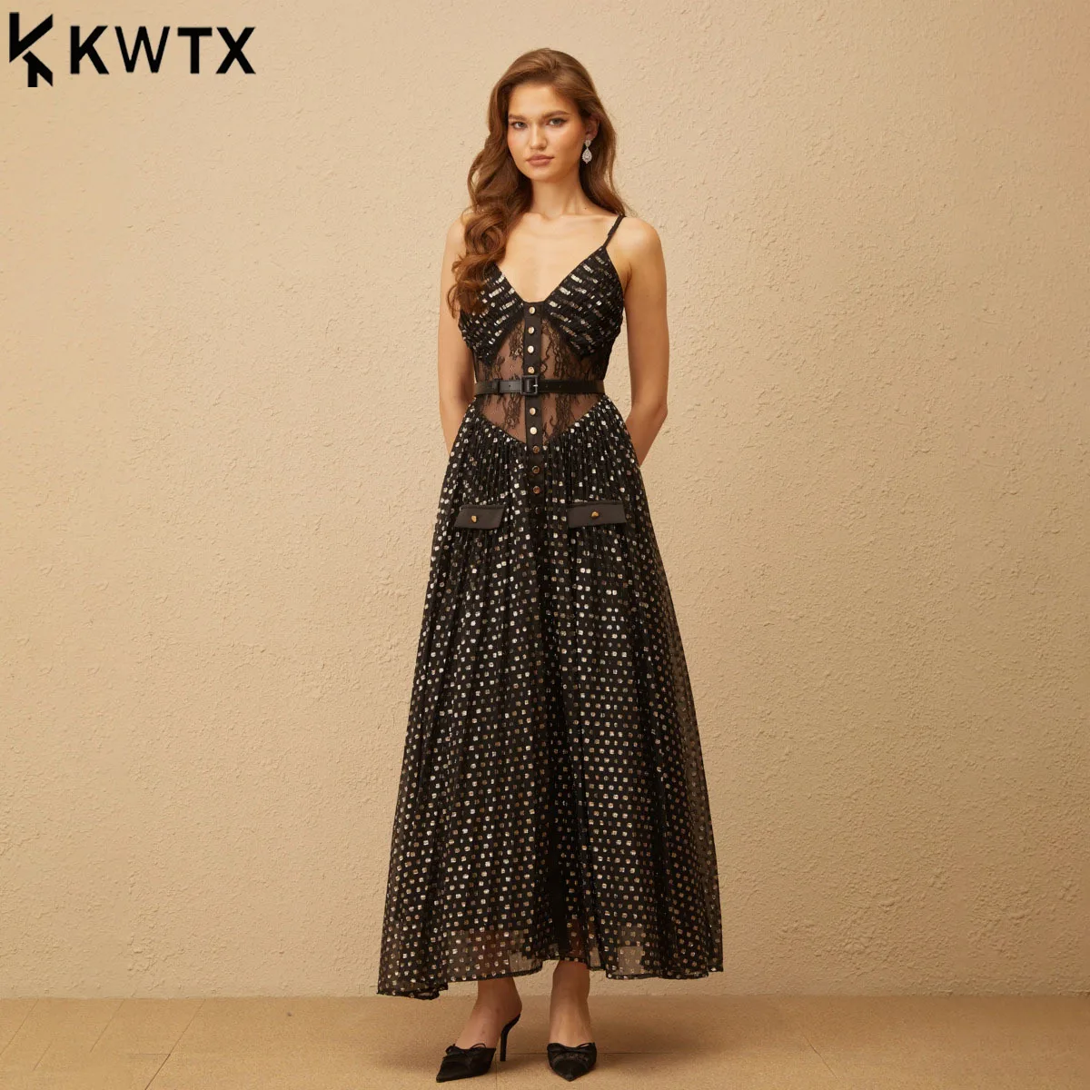 

KWTX New 2026 Elegant Sexy Lace Polka Dot Dress Resort Evening Party Office Street Chic Minimalist Design Spring Summer Women’s