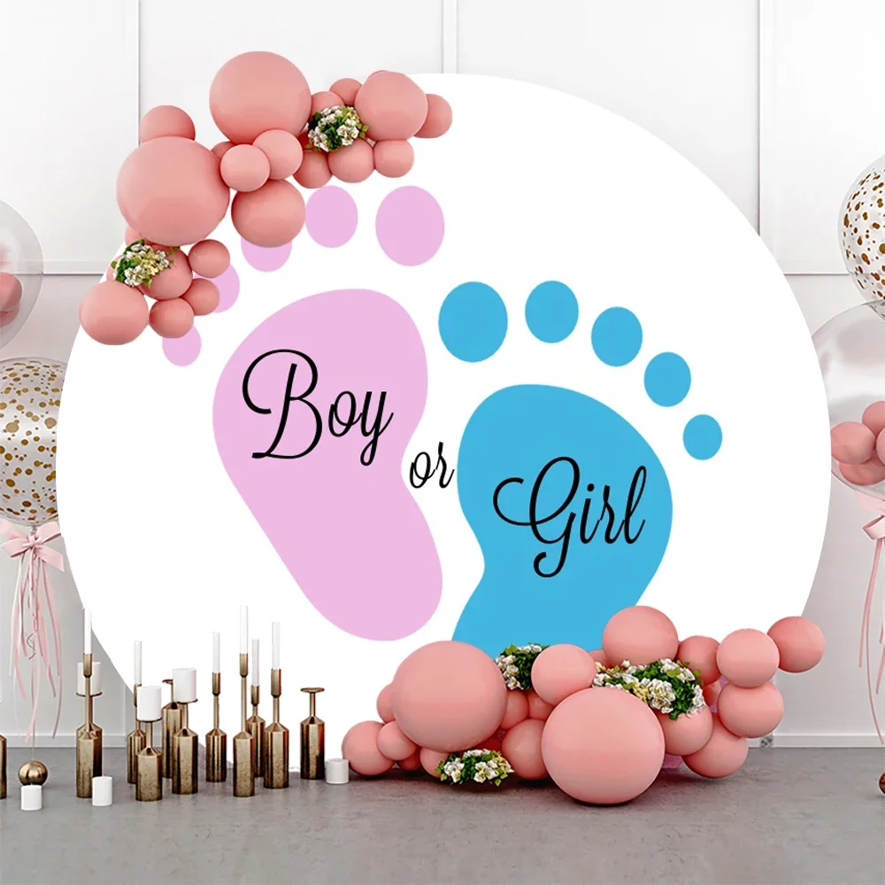 Tableclothsfactory Gender Reveal Round Backdrop Cover for Photography Boy Or Girl Baby Shower Photo He Or She Party Decor