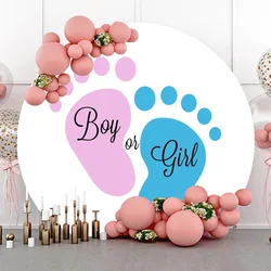 Tableclothsfactory Gender Reveal Round Backdrop Cover for Photography Boy Or Girl Baby Shower Photo He Or She Party Decor