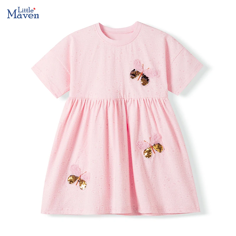 Little maven 2025 Summer New Kids Clothes Baby Girls Children's Clothing Embroidered Cartoon Butterfly Dresses 2-7 Years