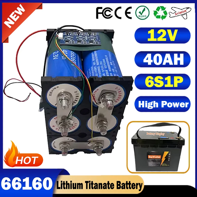 12V 40Ah 66160 Lithium Titanate Battery LTO Yinlong 6S1P 10C High Power Electric Boat RV Speaker UPS Car Starter Solar Battery