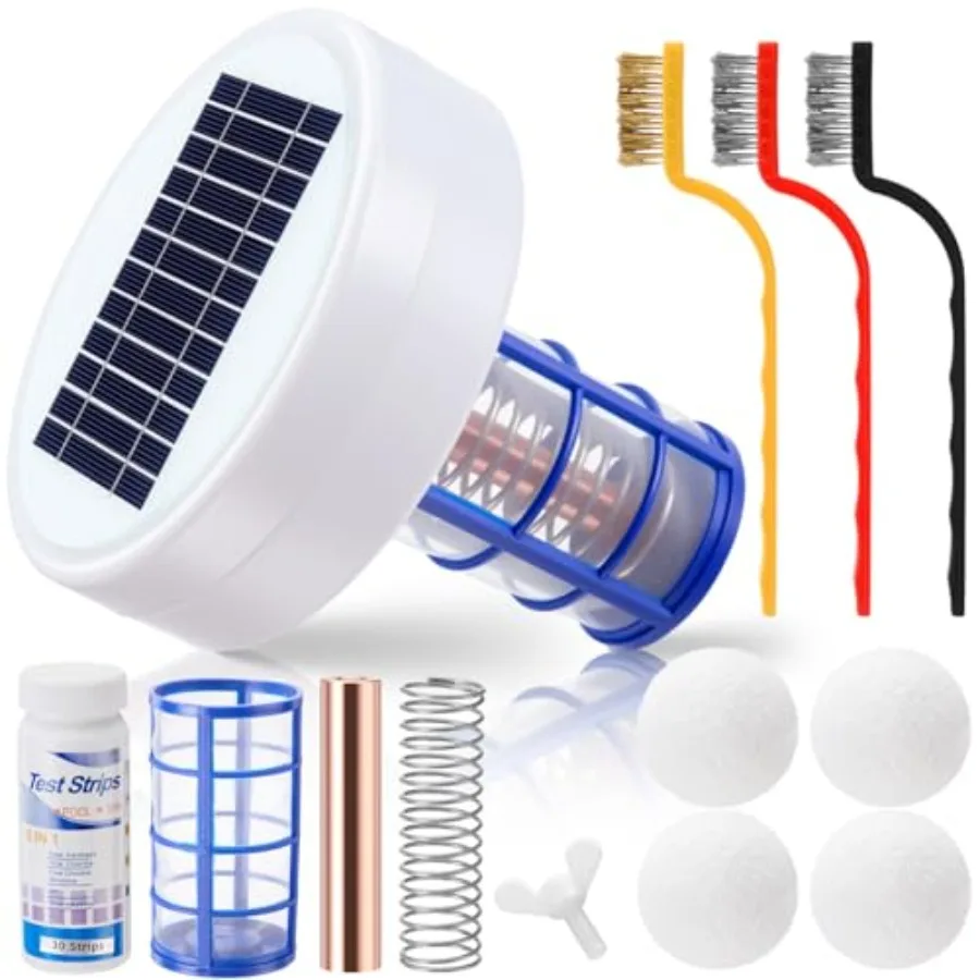 Ionizador Solar para Piscinas, Limpiador Automático Flotante, Ionizador de Agua con 4 Bolas Eliminadoras de Residuos para Piscinas Elevadas y Enterradas
