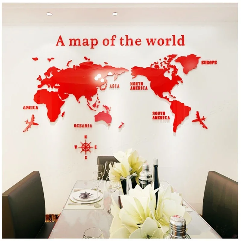World Map Acrylic 3D Solid Crystal Bedroom Wall Living Room Classroom Stickers Office Wall Background Decoration Stickers
