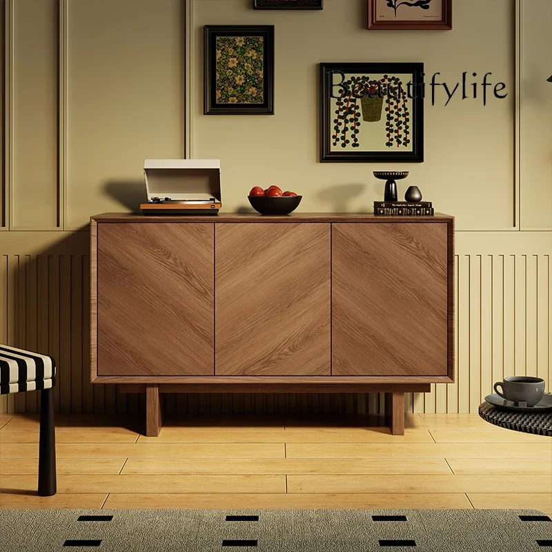 

American-Style Mid-Ancient Hallway Fishbone Pattern Solid Wood Sideboard Living Room Storage Retro Storage Curio Cabinet