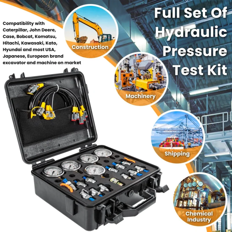 Hydraulic Pressure Test Kit 5 Gauges 13 Test Couplings 14 Tee Connectors 5 Hoses