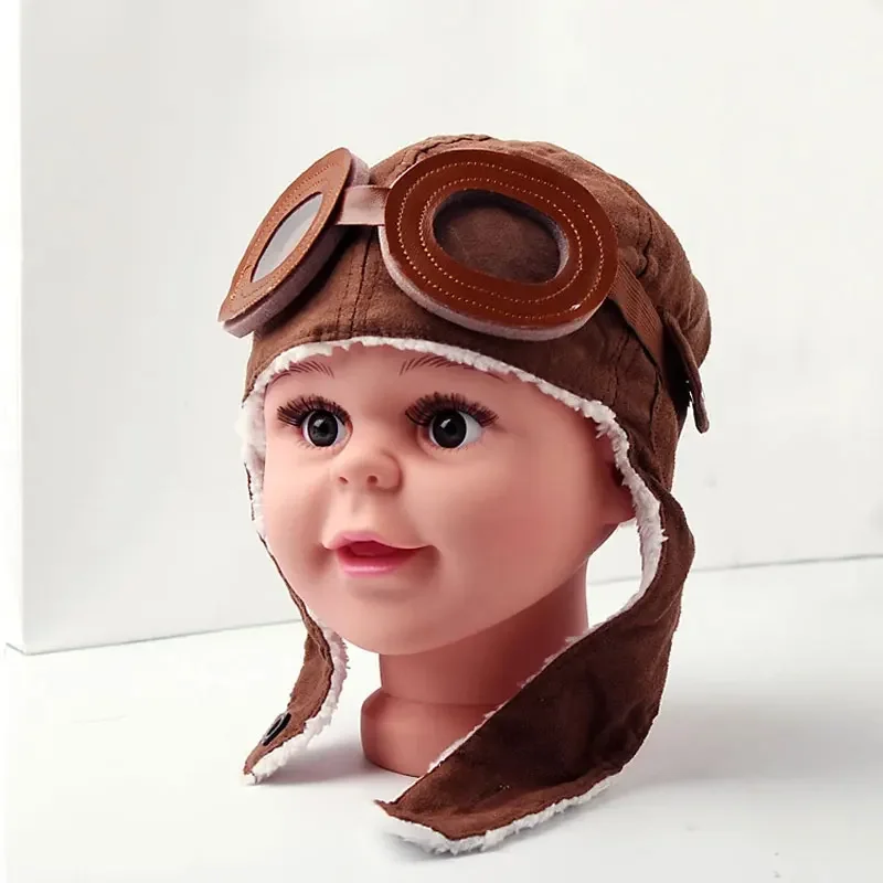 Kids Bomber Hats Boys Pilot Aviator Hat Brown Earmuffs Beanies Winter Warm Earflap Ear Protection Cap Child Accessories