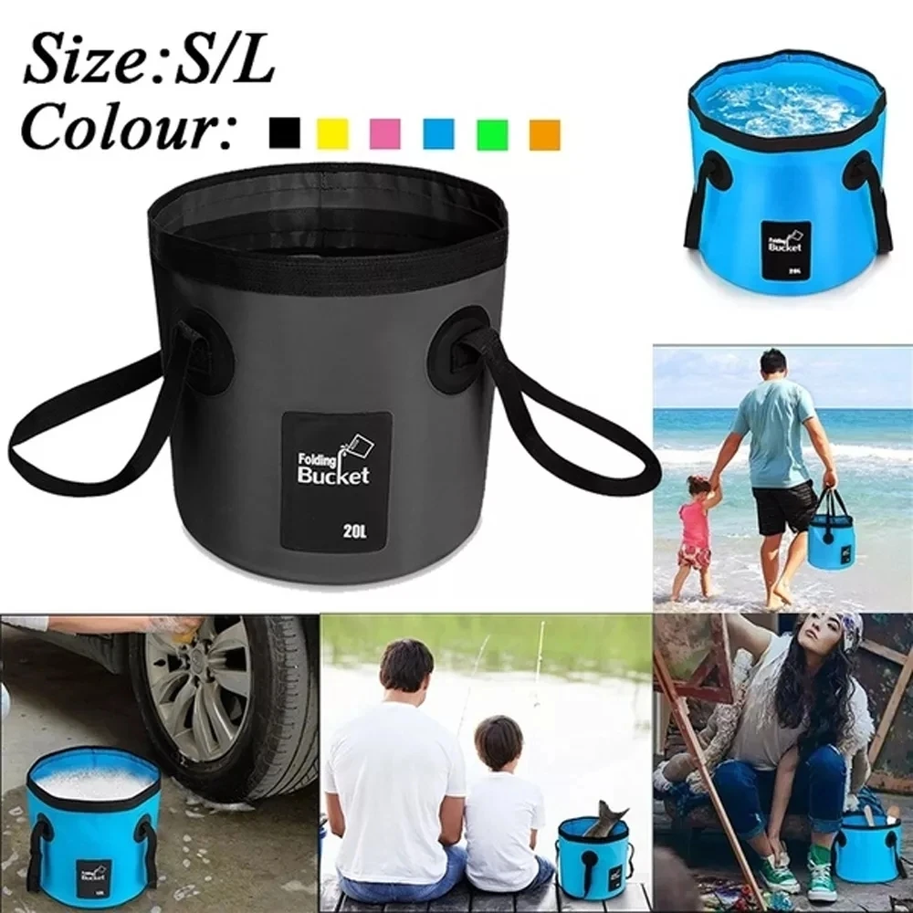 2023 New Large Portable Water Bucket Travel Outdoor Foldable Water Bag Fishing Bucket PVC Car Water Bucket Soak Foot Bucket