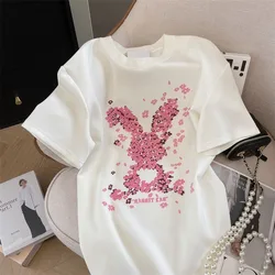 Cotton T shirt Women Summer Korean Fashion Luxury Designer Cartoon Printed Loose Oversized Tops Women Clothes