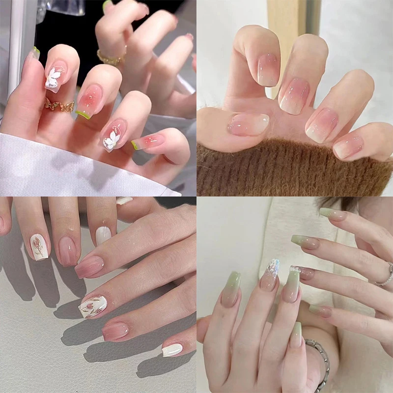 24 pçs estrela francesa flor unhas falsas wearable imprensa à prova dwaterproof água na arte do prego cobertura completa cor sólida acessórios de impressão do prego ferramenta