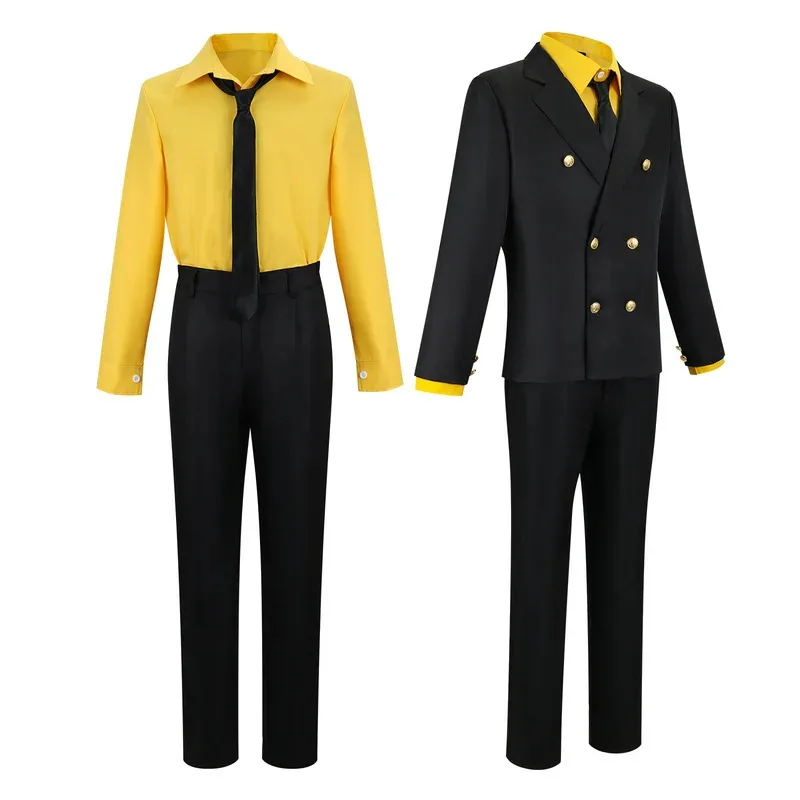 Anime One Piece Sanji Cosplay Costume Blue Yellow Shirt Suit Uniforms Full Set Halloween Party Role Play Outfit for Adult Men
