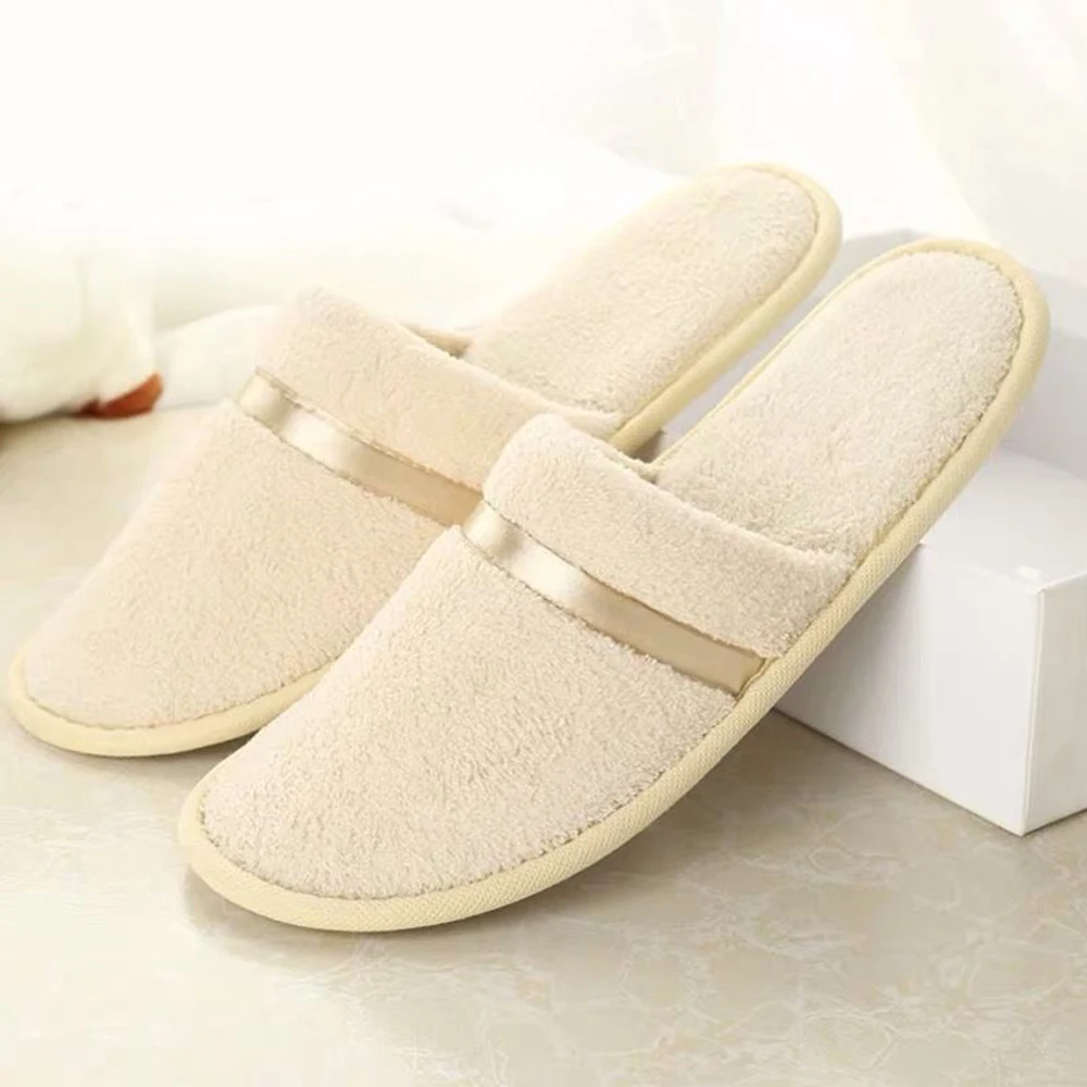 1 Pair Slippers For Men Women Coral Fleece Slippers Hotel Slippers Non-slip Breathable Soft Winter Accessories Indoor Shoes