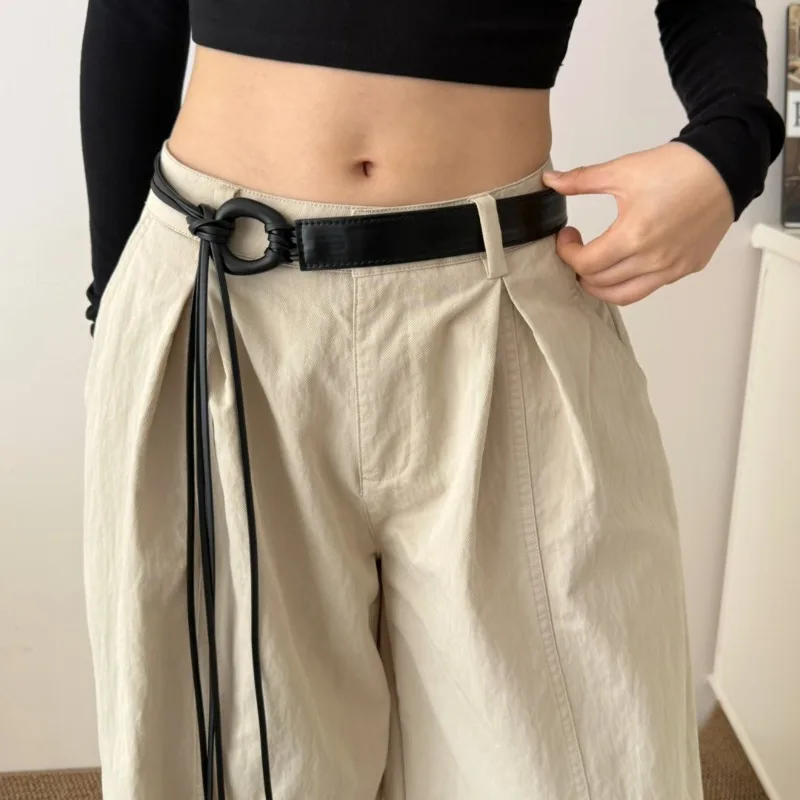 IF IFOND Fashionable Retro Brown Knotted Women’s Belt Trendy Versatile for Dresses with Asymmetrical Buckle and Fringe