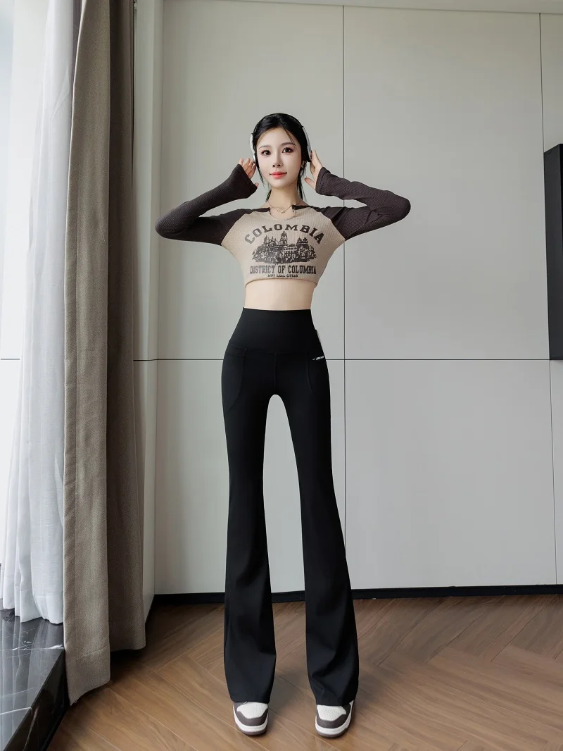 Cintura alta sino bot calças de yoga das mulheres outono 2025 novo sle controle de barriga levantamento de bunda tamanho grande ket calças compridas