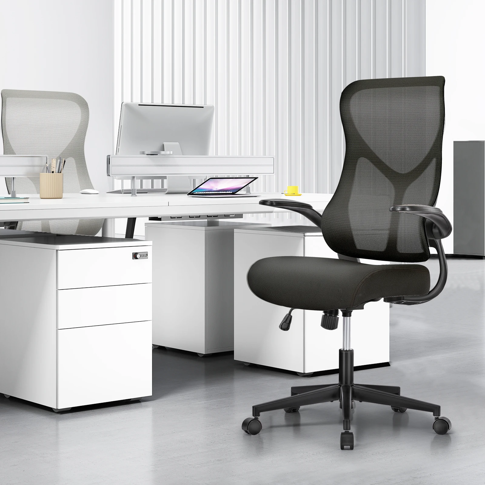 JHK Mesh Lumbar Support Office Desk Computer Chair Ergonomic High Back Swivel Rolling Gaming Chairs With Wheels And Flip-up Arms