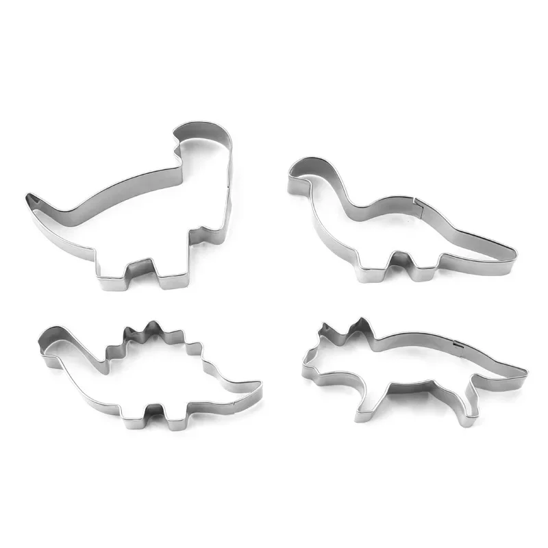 4Pcs/Set Silver Stainless Steel Dinosaur Animal Fondant Cake Cookie Biscuit Cutter Decorating Mould Pastry Baking Tools