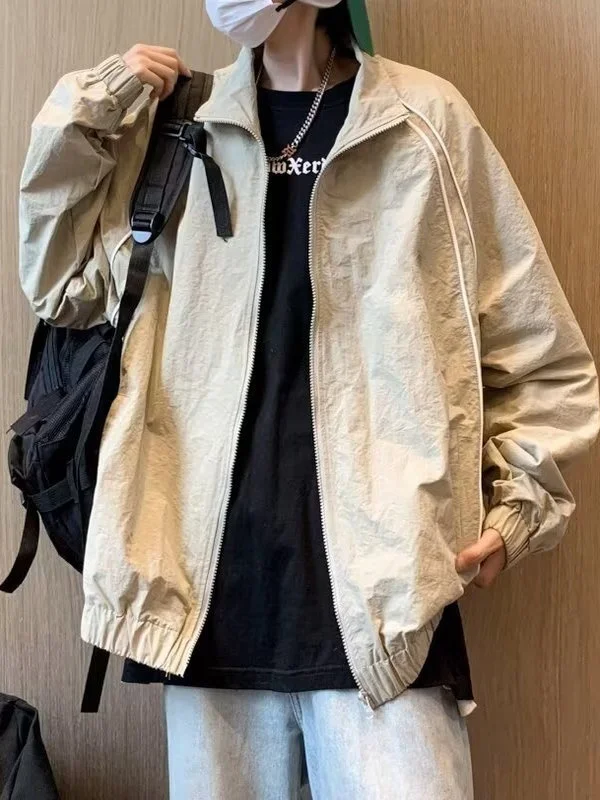 

Casual Spor Men's Jaet Stand Collar Loose Fit Thin Outerwear Versatile Autumn Faion Brand Polyester Long Sve Zipper