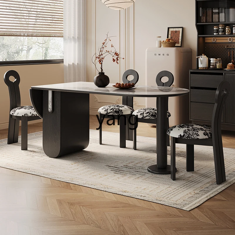 Lmm retro style black dining table against the wall household oval foldable table and chair combination