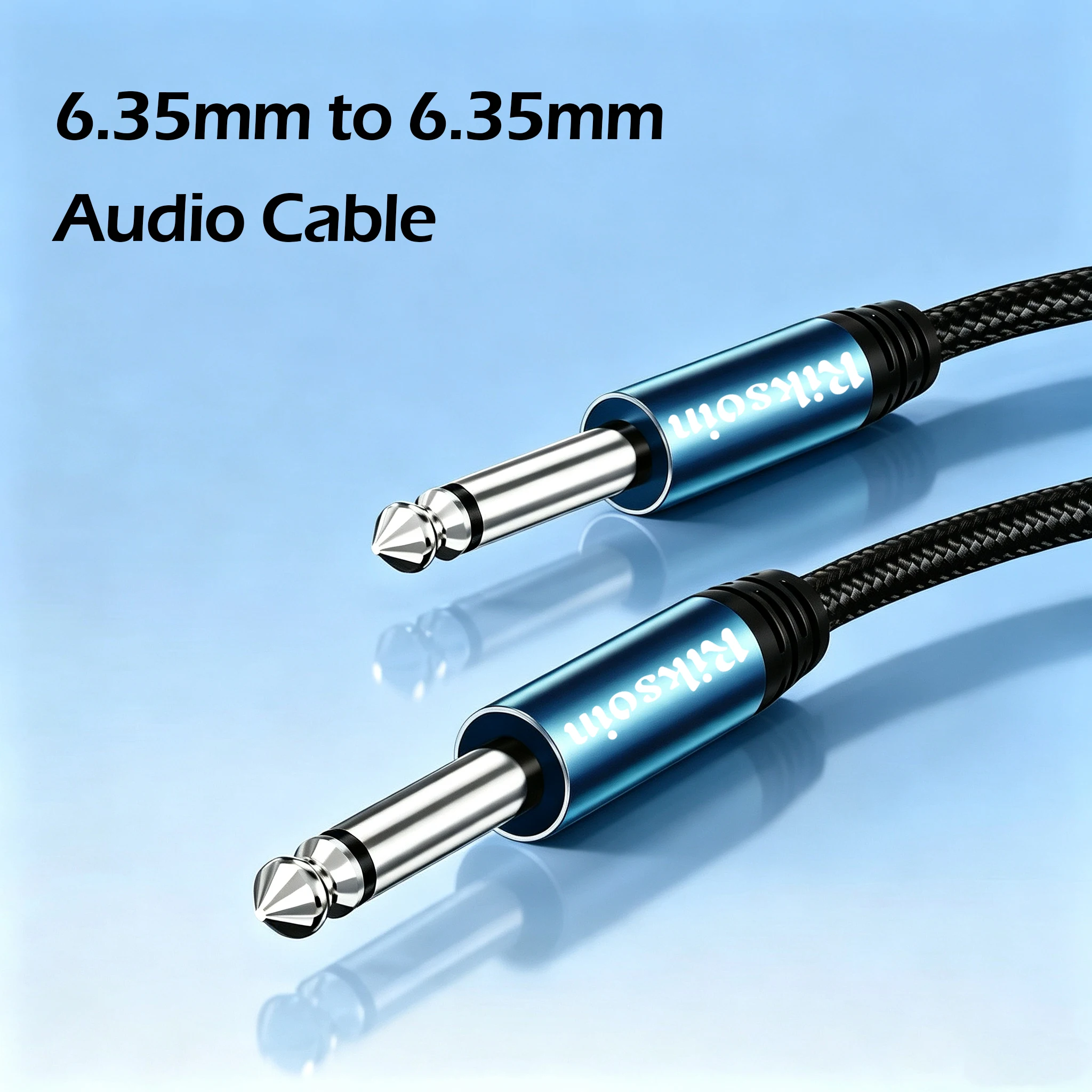 6.35mm Male-to-Male Guitar Cable, Stereo, Braided, Oxygen-Free Copper, Suitable for Amplifiers, Bass Guitars and Mixing Consoles