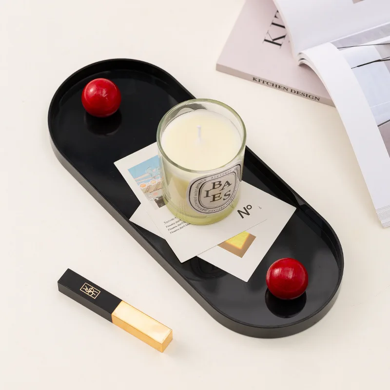 Nordic Storage Tray Desktop with Oval Handle Storage Box Bedroom Living Room Remote Control Scissors Sundry Wooden Storage Box