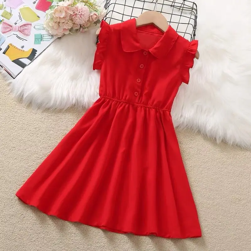 2023 new teenager spring Summer Kids girls Fold Dresses Formal Princess Children braces maid skirt 4 5 6 7 8 10 11 12 13 Years