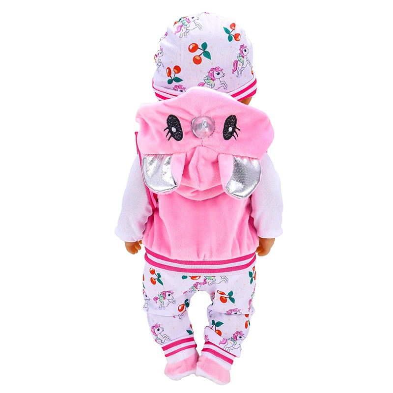 Unicorn Doll Clothes Suit+Hat+Shoes 5PCS Dolls Outfit for 17 Inch 43cm Baby Doll Cute Jumpers Rompers Doll Costume