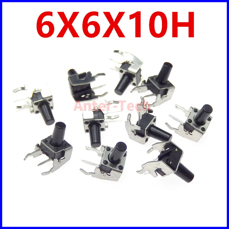 20PCS 6X6X10H 6*6*10mm 4Pin touch button micro switch Self-reset 90 degrees side insert with bracket