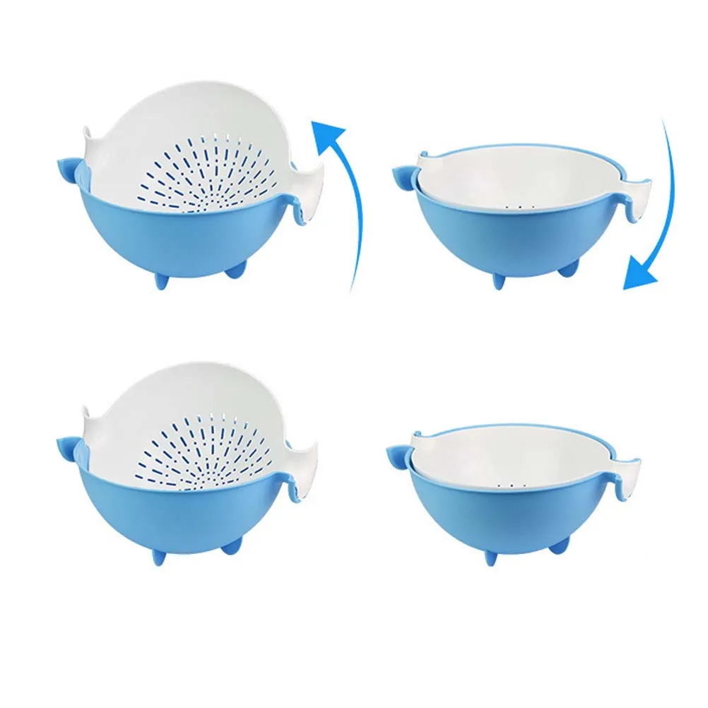 

2-in-1 Large Kitchen Strainer Colander and Bowl Sets Plastic Washing Bowl Detachable Colanders Strainers Set Sky Blue