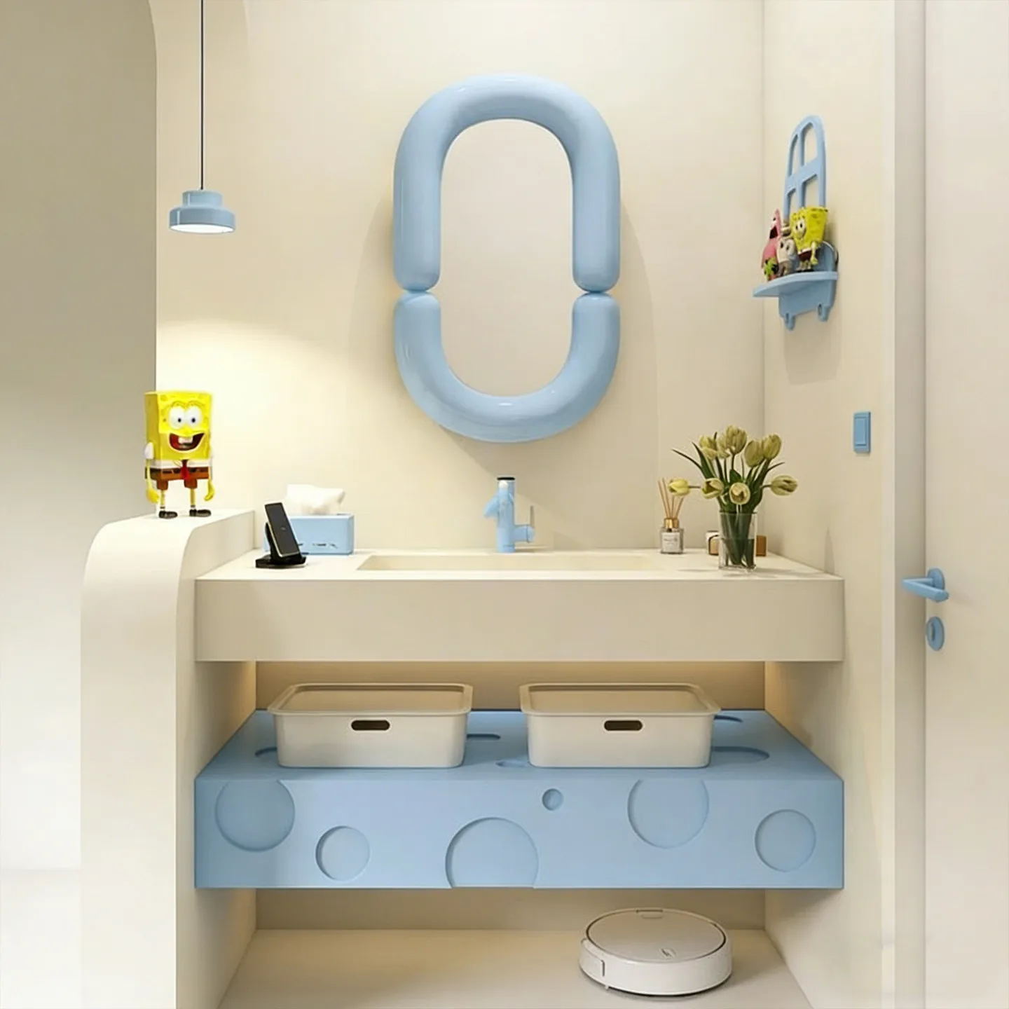 Color dopamine cream wind bathroom cabinet combination rubber wood sink split basin cabinet
